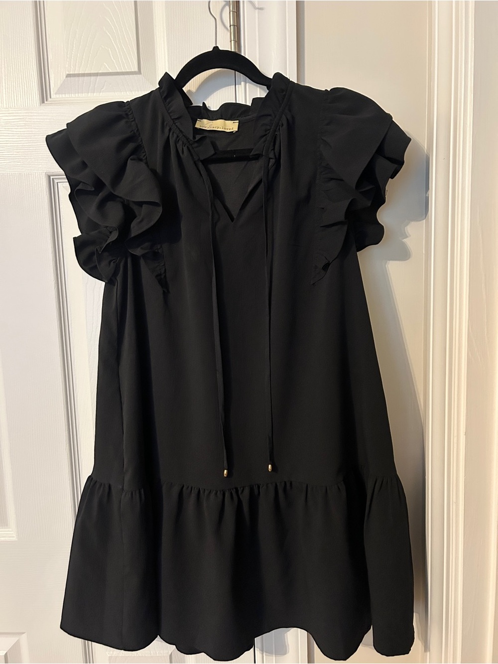 Black Ruffle Sleeve Tiered Mini Dress